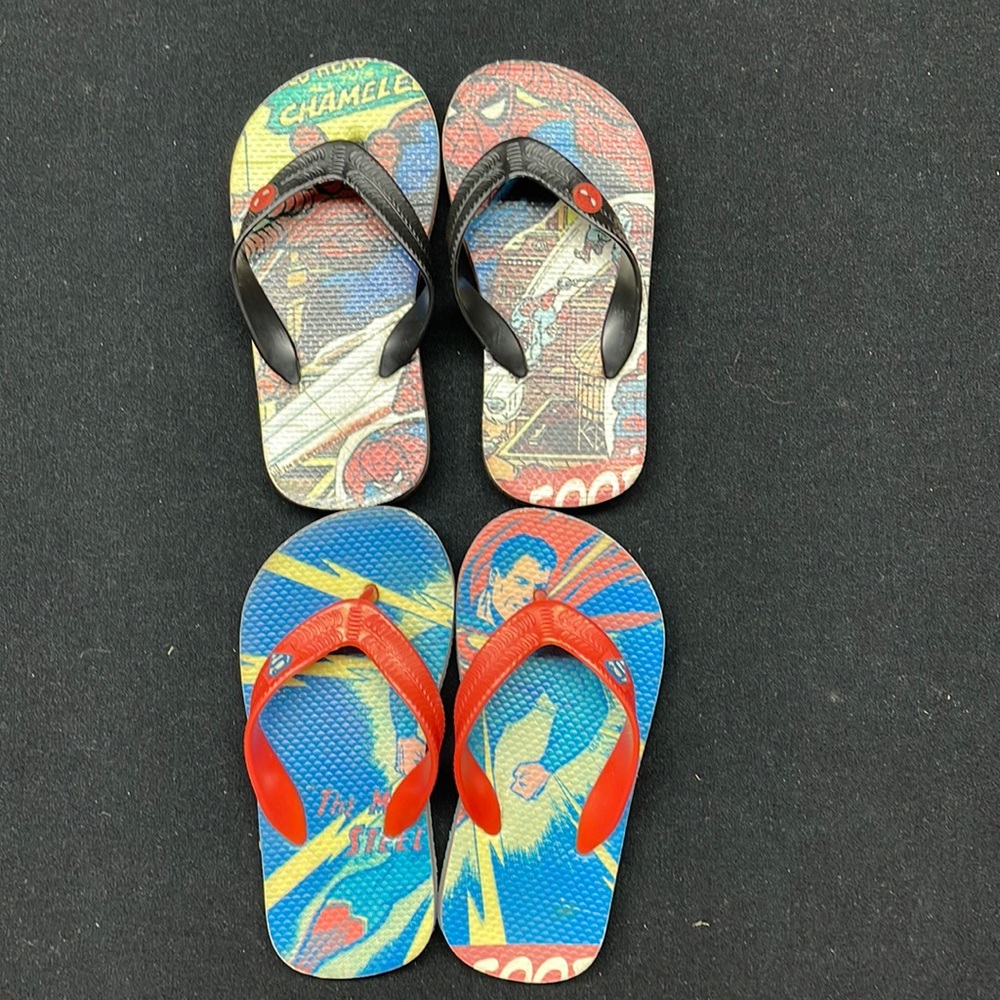 Bundle 2 pairs of boy Super Hero flip flops. Size 10 - 11.